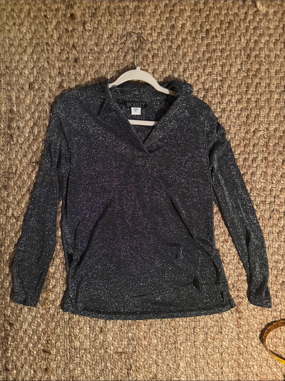 Metallic Black V-Neck Long Sleeve Top